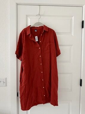 Old Navy Rust Red Button-Up Midi Dress